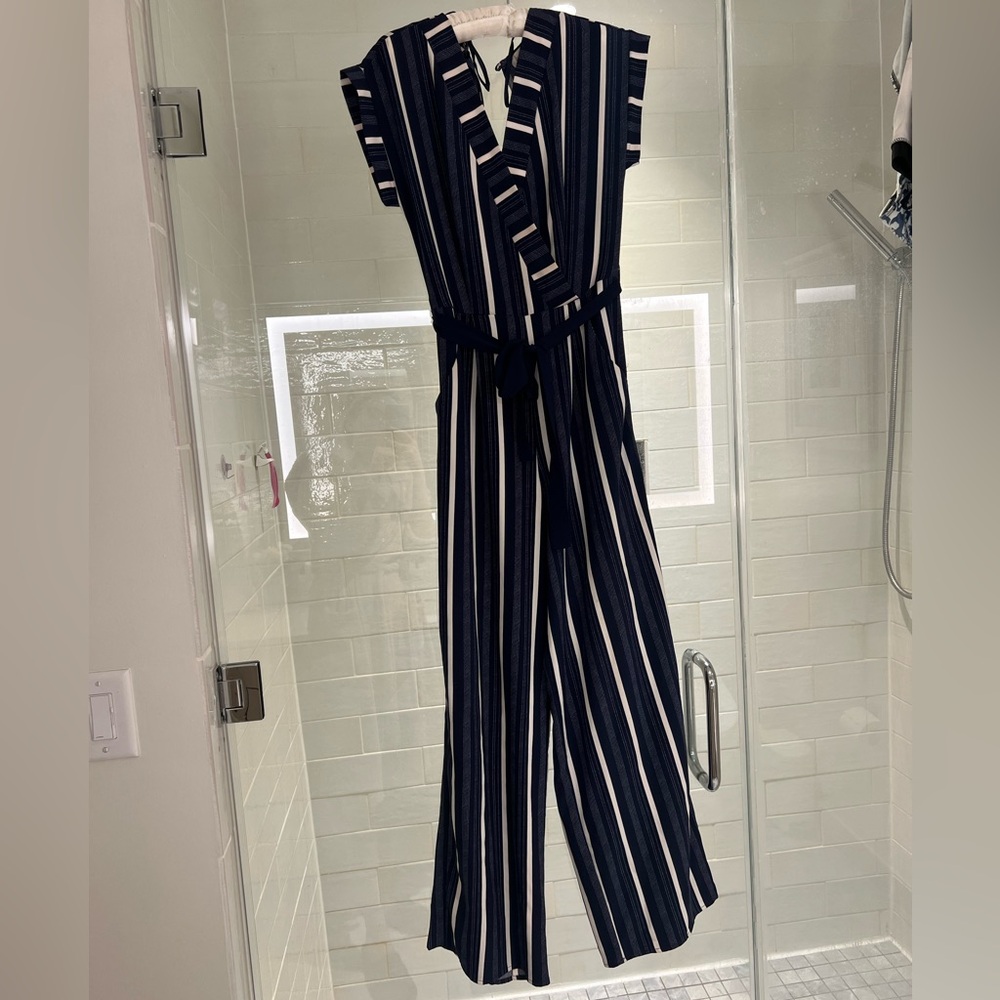 Navy and White Striped Jumpsuit